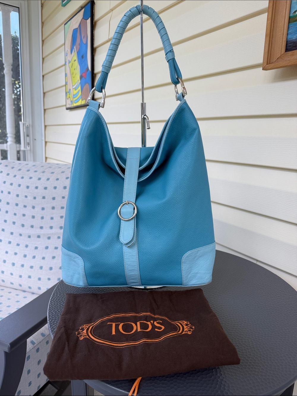 Tod’s Miky Y2K cerulean blue leather hobo bag w/dustbag, great vintage condition